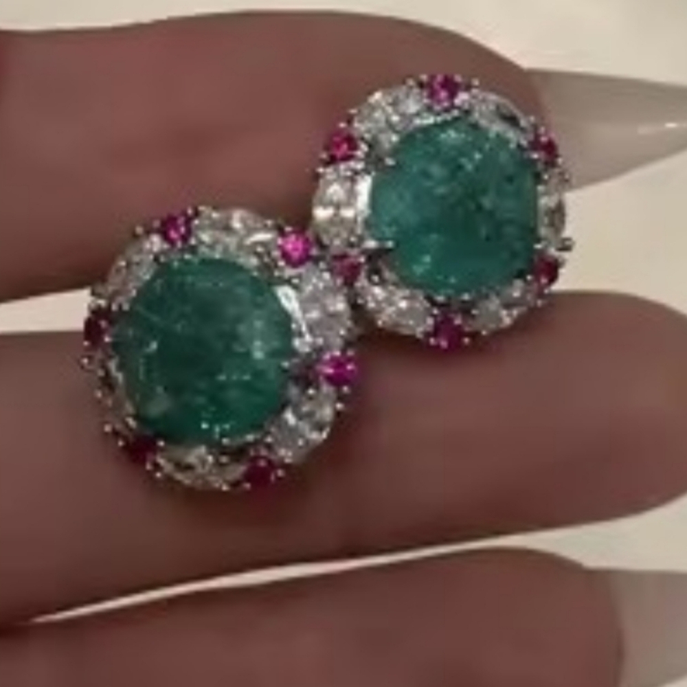 White Rhodium Paraiba Ruby Earrings - Picture 4 of 4